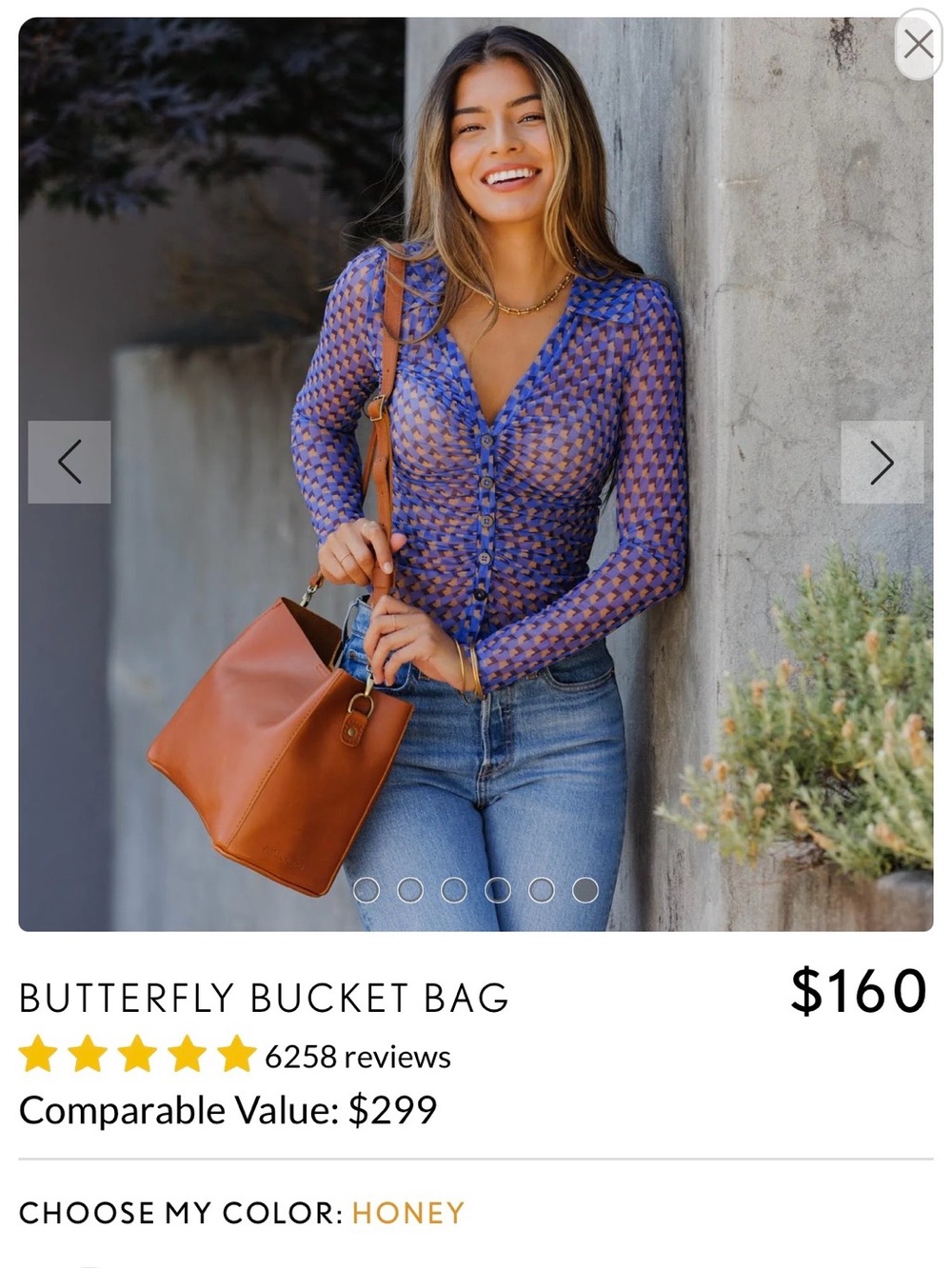Portland Leather Honey Brown Butterfly Bucket Shoulder Bag - Picture 5 of 10